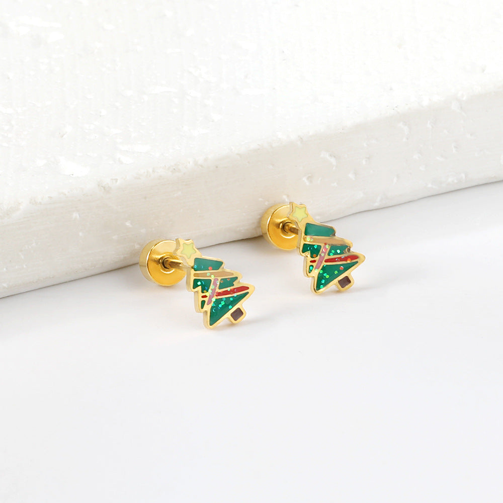 Wholesale Christmas stainless steel Christmas tree earrings